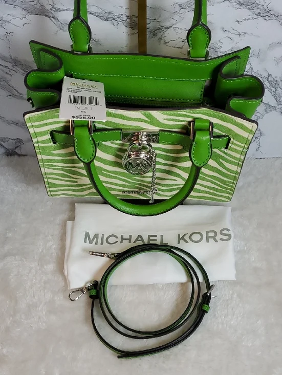 Michael Kors Small Hamilton Jungle Green Zebra Print Calf Hair Satchel NWT - Picture 3 of 9